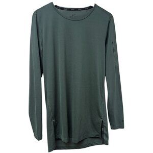 NIKE Dri Fit Running Shirt Mens Medium Olive Green Long Sleeve Cargo Pocket